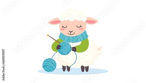 Obraz Cute sheep knitting