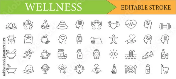 Obraz Wellness Line Icon Set | Health, Fitness, and Self-Care Vector Icons