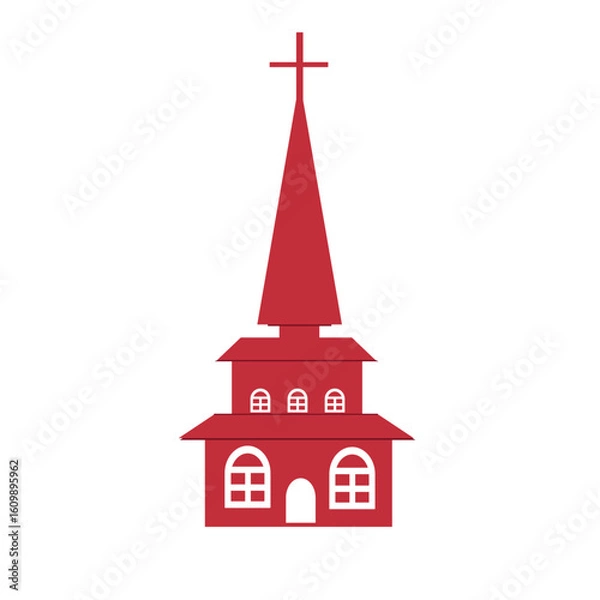 Fototapeta Christian church red icon stock vector illustration on white object isolated for web, for print