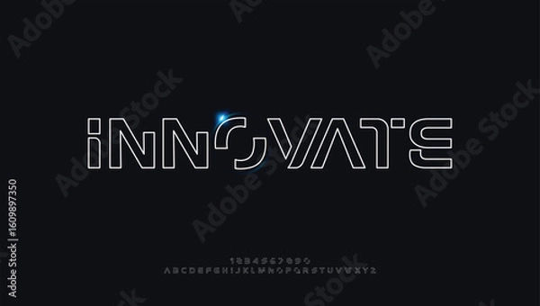 Obraz Technology abstract neon line stroke font and alphabet typography urban style fonts logo design