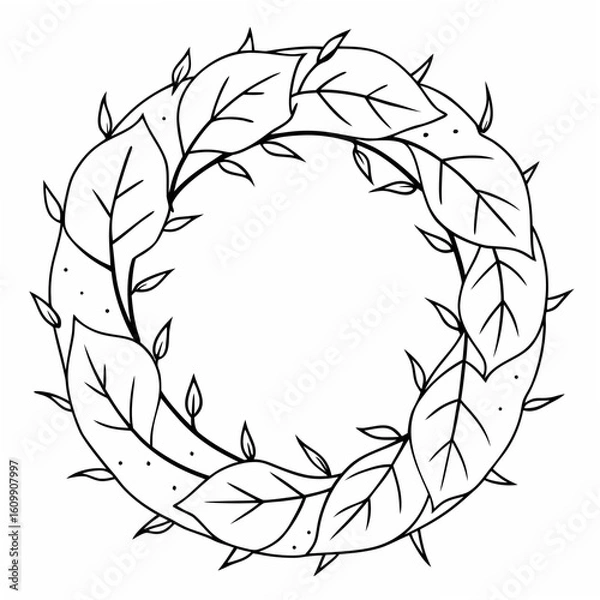 Fototapeta Wreath of Birch Coloring Pages – Outline, Tree, Botanical, Nature, Forest, Line Art, Printable