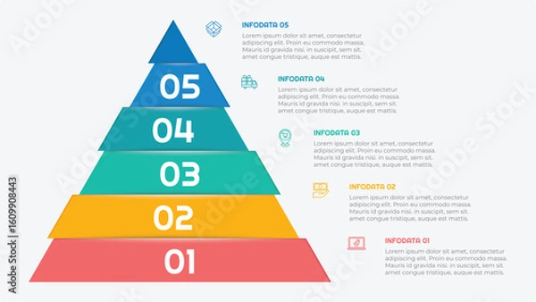 Fototapeta 5 Options or Steps Triangle Infographic Element with Flat Style for presentations, reports, and web