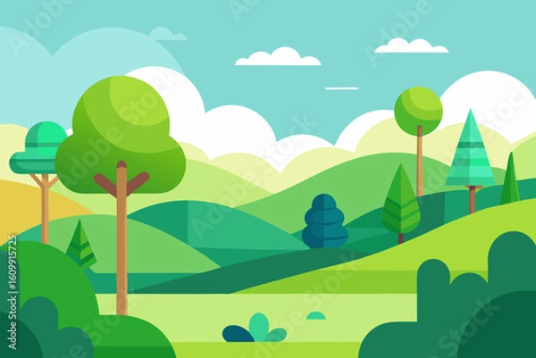 Obraz Charming Simplified Nature Landscape Designed As A Background Scene