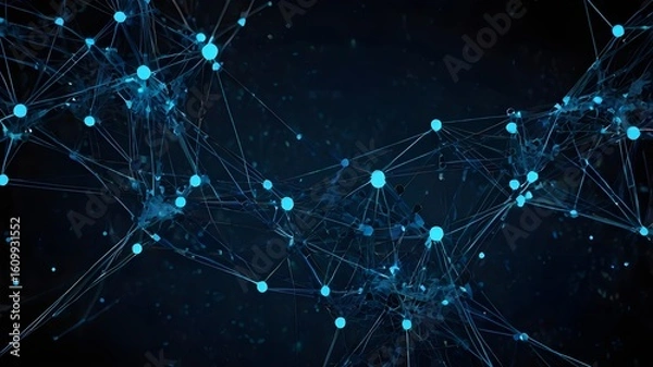 Obraz Abstract Blue Network of Glowing Nodes and Connections