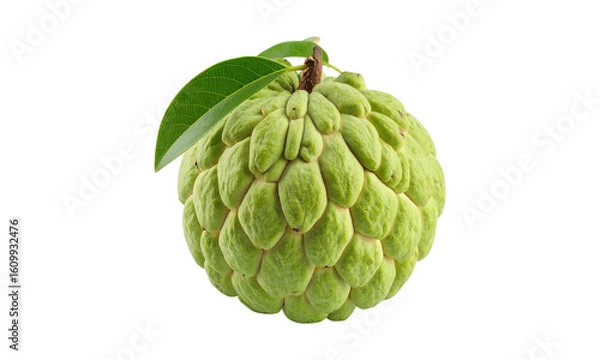 Fototapeta Custard apple fruit with green leaves isolated on transparent background