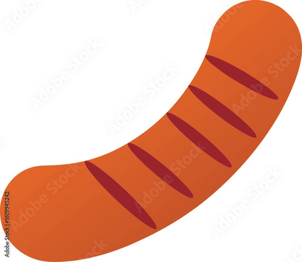 Fototapeta Curved Bratwurst Sausage Vector with Diagonal Grilled Cuts for Culinary Design