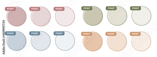 Fototapeta ポイントを示す円、丸のあしらい、見出し、フレームのセット（オフセット）