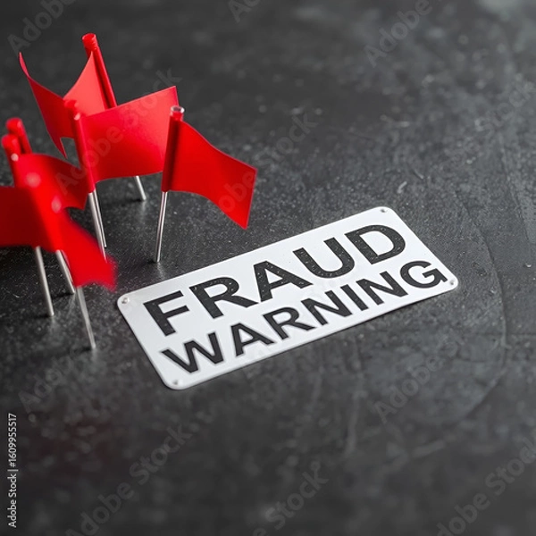 Obraz Concept of fraud warning. Small red flags are placed on a textured surface, creating a striking visual with a sense of alertness and concern.