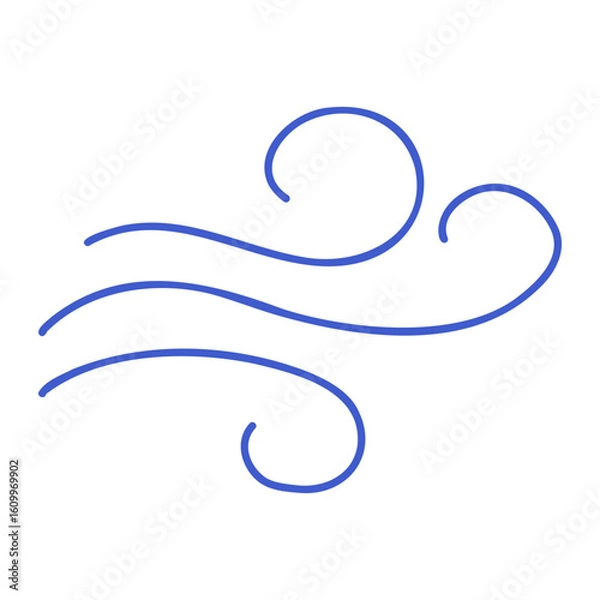 Fototapeta Wind swirl in marine blue line art style. Vector editable stroke outline. Minimalist icon illustration.