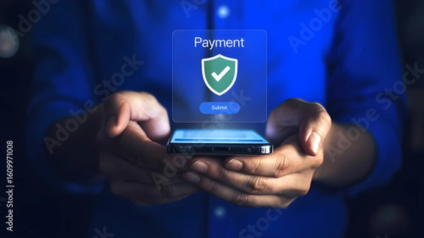Fototapeta Securely confirm your payment transaction with a simple tap on your smartphone for instant digital confirmation and peace of mind