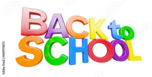 Fototapeta Stacked Plastic Magnetic Letters Spelling The Phrase Back To School In Perspective on a Transparent Background. Transparent PNG.