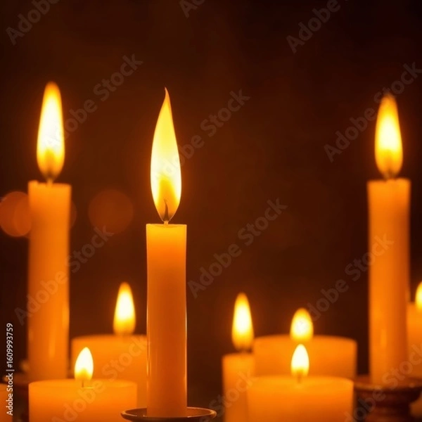 Fototapeta Warm Candlelight With Multiple Lit Candles