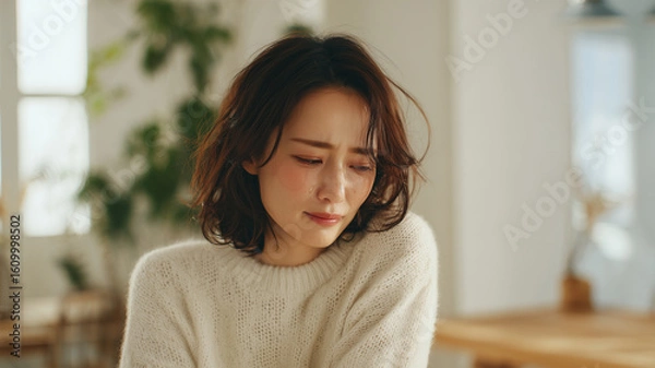 Fototapeta 女性が窓辺で涙をこぼす