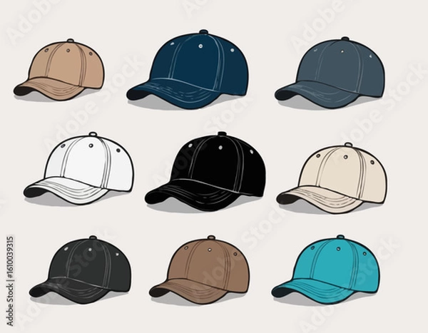 Obraz Flat Style Baseball Cap Vector – Simple Cartoon Casquette Icon
