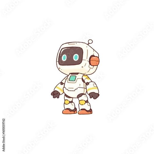 Obraz デフォルメ、かわいいシンプルなロボットのイラスト、アイコン、素材、ロボ、AI、背景なし
