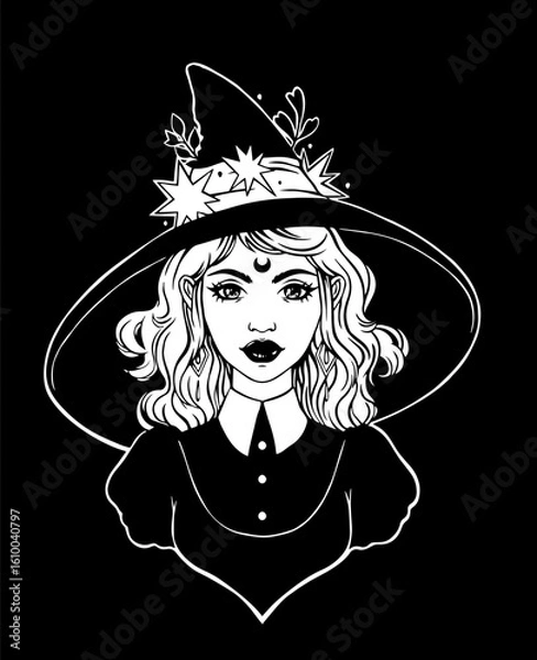Fototapeta portrait of a witch with a hat