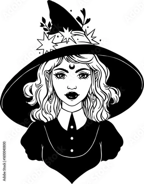 Fototapeta portrait of a witch with a hat
