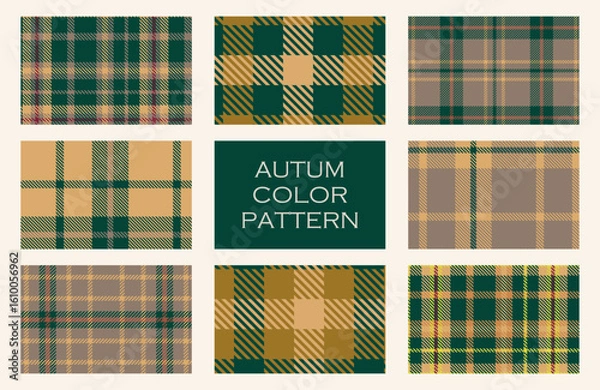 Fototapeta 秋色カラーのチェック柄シームレスパターンセット
８種類