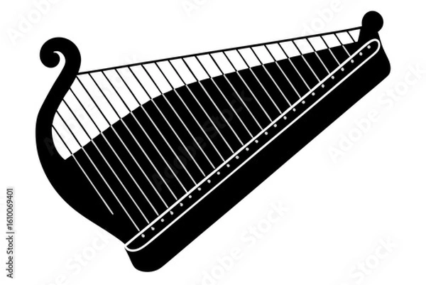 Fototapeta Elegant zither silhouette on a clean white background for music themes