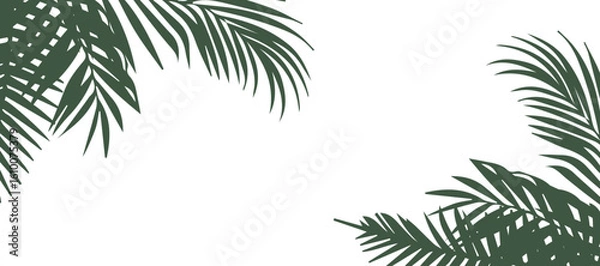 Fototapeta Cartoon palm tree branches for tropical-themed design vector illustration. Border for summer graphics, invitations or eco packaging