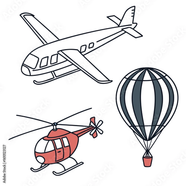 Fototapeta Airplane helicopter hot air balloon aviation transport