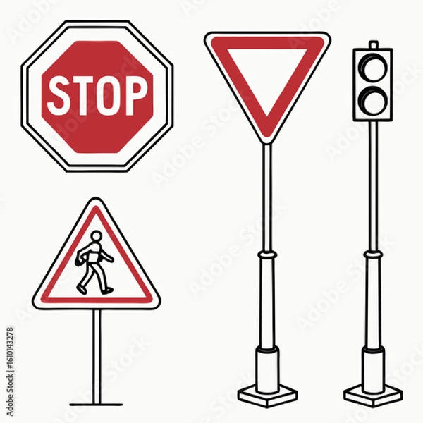 Fototapeta Traffic signs and signals stop sign yield sign