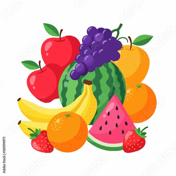 Fototapeta Vibrant fruit arrangement featuring apples, watermelon, grapes, bananas, and oranges, perfect for healthy eating and fresh juice concepts