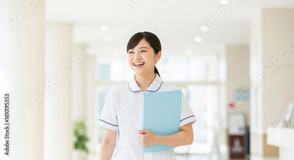 Obraz 病院のロビーを歩くアジア人看護師