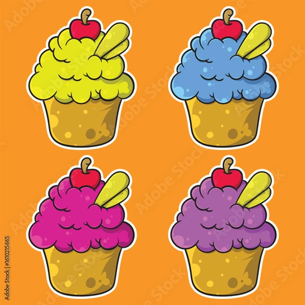 Fototapeta Cute Colorful Cupcake Vector Set