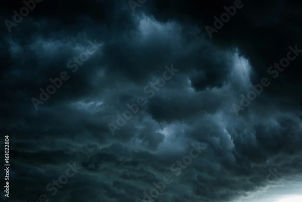 Obraz Black cloud and thunderstorm before rainy, Dramatic  black clouds and dark sky