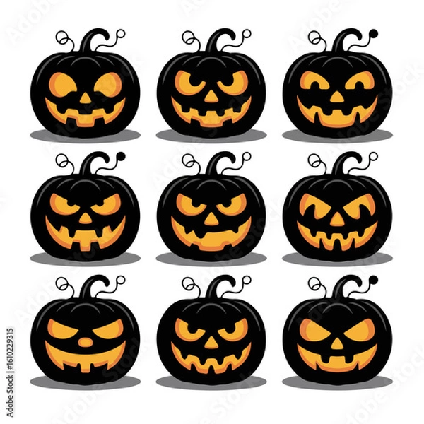 Obraz Set of Halloween scary pumpkin jack o lantern faces