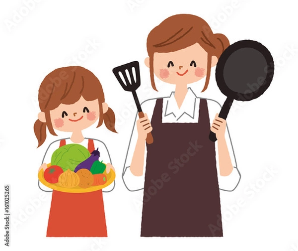 Fototapeta 親子　料理　イラスト