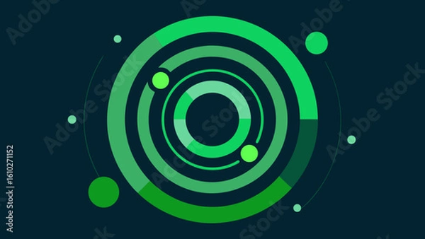 Obraz clean geometric tech art green rings dots