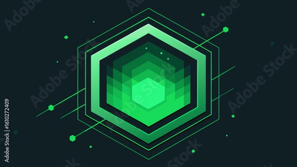 Obraz green luminous data streams hex