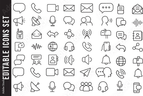 Fototapeta Editable Outline Icon Set for Communication and Media