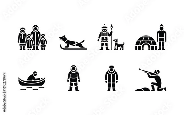 Fototapeta Inuit culture and life icon set