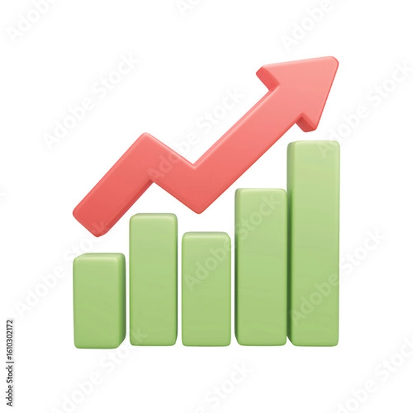Obraz 3d growth chart with upward arrow isolated on transparent background