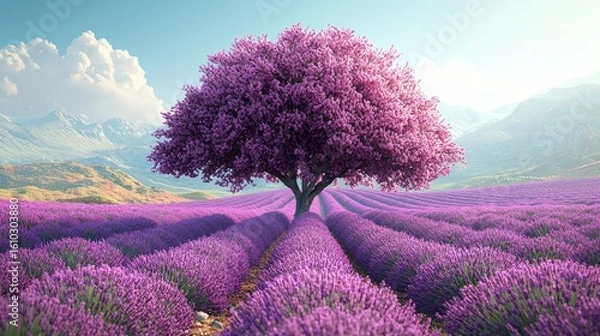 Fototapeta An expansive lavender field under a clear sky