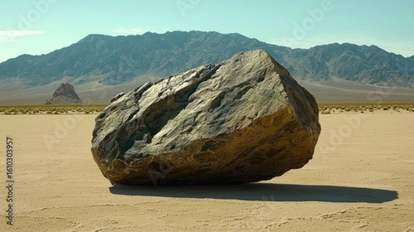 Fototapeta An expansive salt flat shimmering under a clear sky with a lone rock formation