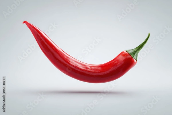 Obraz Single red chili pepper floating against a clean light background