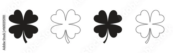 Fototapeta Four leaf clovers icon flat and line art style vector illustration