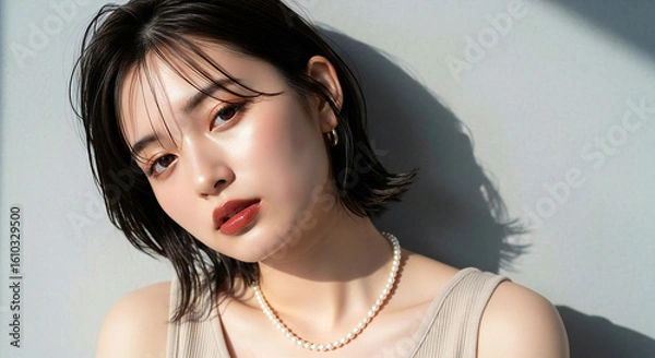 Obraz おしゃれなカットモデル女性の自然光ポートレート (Soft Radiance Portrait Series)