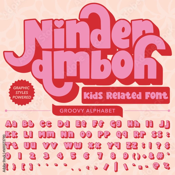 Fototapeta Groovy Retro Vintage Script Bold Font alphabet vector file