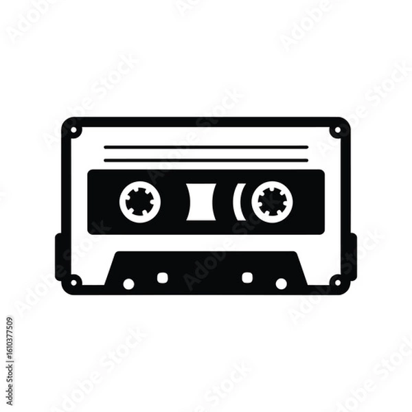 Fototapeta Retro Black Cassette Tape Vector Icon - Vintage Audio & Music Format