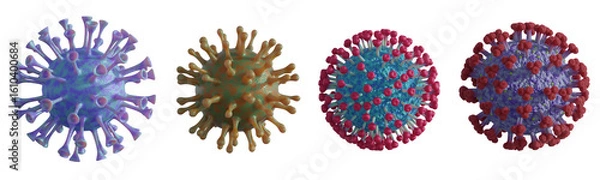 Fototapeta Set of colorful virus on transparent background, 3D render