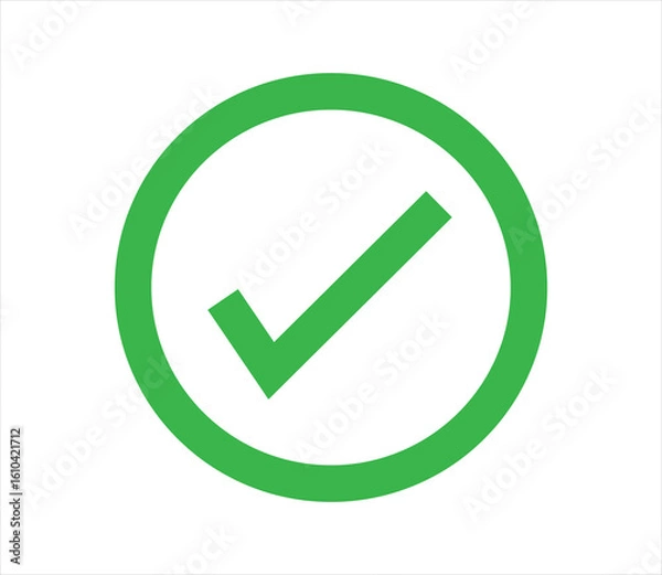 Fototapeta Green check mark inside circular border on white background, ideal for design elements, status icons, app graphics, or verification and approval symbols.