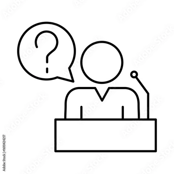 Obraz Speaker Question Line Icon. Question Mark, Thinking, Asking, Answer, Help Editable Stroke Vector Illustration