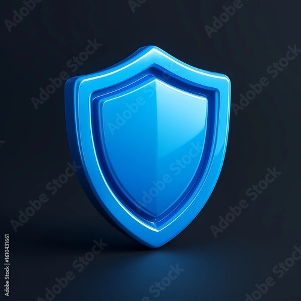 Fototapeta A glossy, vibrant blue shield stands defensively against a dark backdrop in a minimalist modern style.
