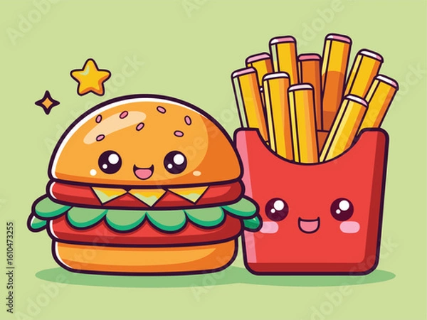 Fototapeta Happy Burger and Fries with Sparkles Design