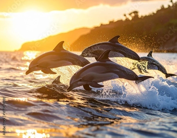 Obraz dolphins at sunset